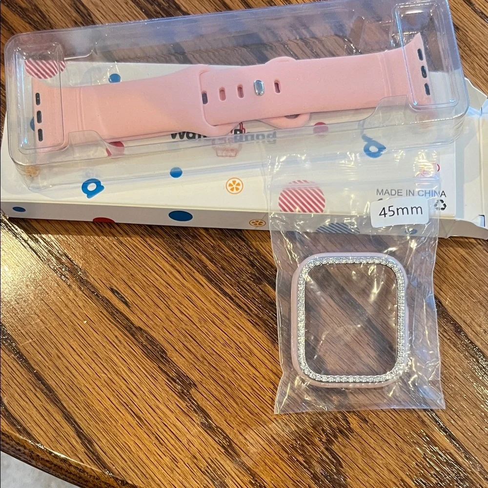 Pink Rhinestone Apple Watch Band 45mm NWT Luxe Bling Bezel Glam Smartwatch Frame